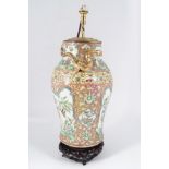 CHINESE POLYCHROME VASE STEMMED TABLE LAMP