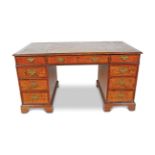 WALNUT AND HERRING BONE INLAID PEDESTAL DESK