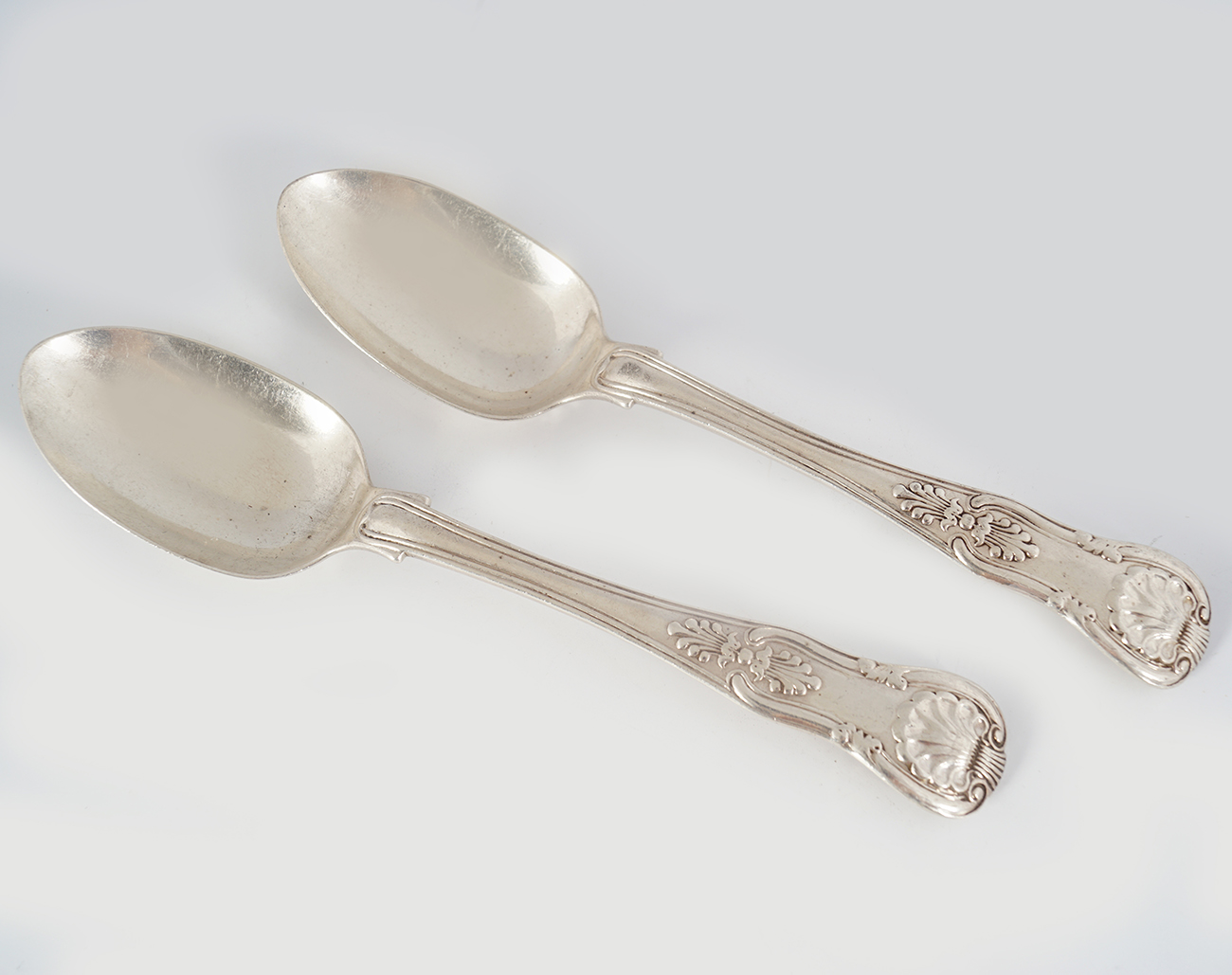 TWO SILVER KING'S PATTERN DESSERT SPOONS