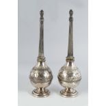 PAIR OF ISLAMIC SILVER ROSE WATER BOTTLES