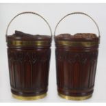 PR. LARGE MAHOGANY AND BRASS BOUND PEAT BUCKETS