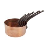 SET OF SIX GRADUATED COPPER SAUCEPANS