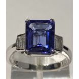 18CT WHITE GOLD TANZANITE AND DIAMOND RING