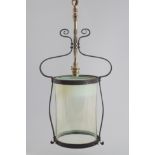 EDWARDIAN BRASS, COPPER AND FORGED HALL LIGHT