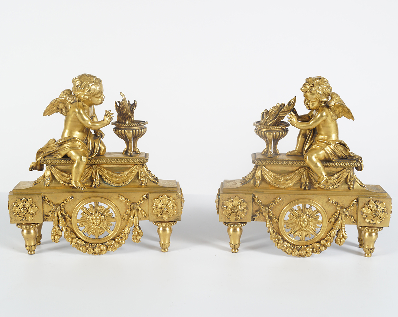 PAIR OF REGENCY ORMOLU FIRE DOGS