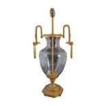 HEAVY ORMOLU & GLASS VASE STEMMED TABLE LAMP