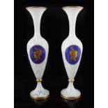 PAIR OF PAINTED AND PARCEL GILT OVERLAY VASES