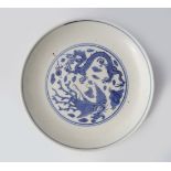 CHINESE BLUE AND WHITE DRAGON AND PHOENIX SAUCER