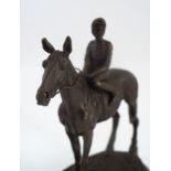 MINIATURE BRONZE SCULPTURE RACEHORSE AND JOCKEY