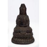 CHINESE QING BRONZED & PARCEL GILT BUDDHA