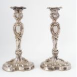 PAIR OF CRESTED SHEFFIELD PLATED CANDLESTICKS