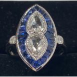 18CT WHITE GOLD SAPPHIRE AND DIAMOND RING