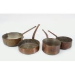 FOUR LARGE 19TH-CENTURY COPPER SAUCEPANS