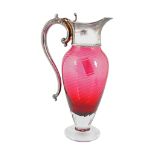 SILVER & CRANBERRY GLASS CLARET JUG