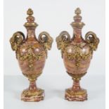 PAIR OF LARGE ORMOLU MOUNTED MARBLE CASSOULETS