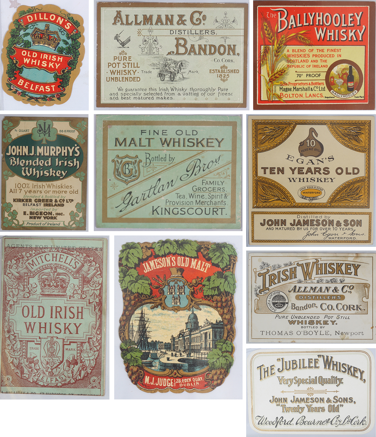 RARE COLLECTION OF IRISH WHISKEY LABELS