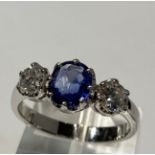 PLATINUM CEYLON SAPPHIRE AND DIAMOND 3 STONE RING