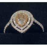 18CT WHITE GOLD YELLOW PEAR SHAPED DIAMOND RING
