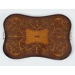 EDWARDIAN MAHOGANY & MARQUETRY GALLERY WINE TRAY