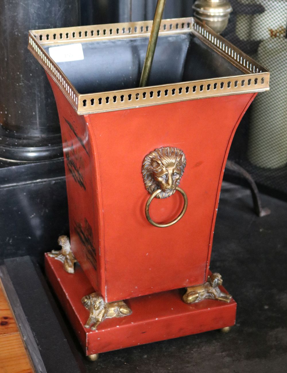 CHINOISERIE RED LACQUERED TOLEWARE BIN