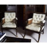 PAIR OF REGENCY STYLE PARCEL GILT LIBRARY CHAIRS