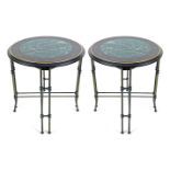 PAIR OF FAUX MARBLE & BRASS TABLES