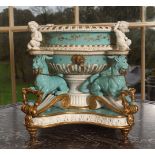 LARGE SIGNED PORCELAIN AND PARCEL GILT CENTRE PIECE