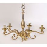 PAIR OF FOUR BRANCH BRASS CHANDELIERS