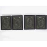 SET OF 4 CARVED WOOD LIBRARY PROFILES