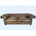 HIDE UPHOLSTERED LIBRARY CHESTERFIELD SETTEE