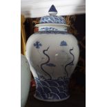 PAIR OF LARGE BLUE AND WHITE TEMPLE JARS