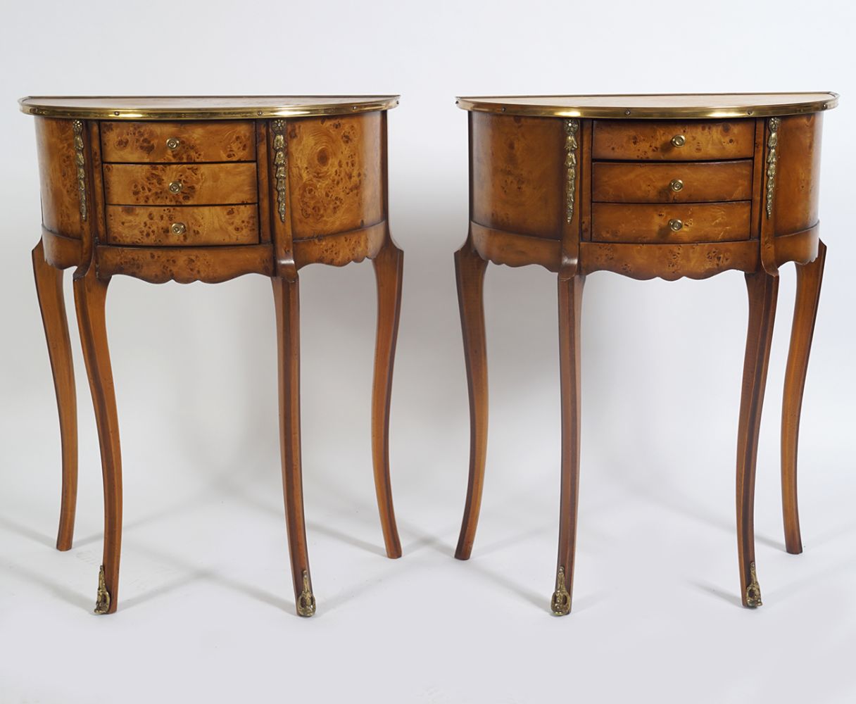 PAIR OF WALNUT AND BRASS MOUNTED LAMP TABLES