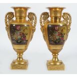 PAIR OF LARGE PAINTED AND GILDED VASES