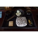 CHINESE BAMBOO TRAY AND ITEMS