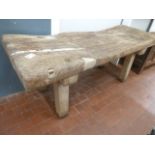 19thC Rustic slab top butchers block table (66" x 24")