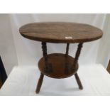 Unusual 19thC oak and elm 2 tier tripod circular tavern or cricket? table