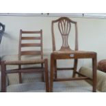 19thC Elm rush seated and limed oak string seated chairs (2)