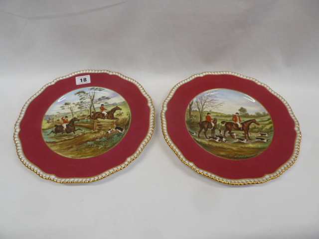 Pair Copeland Spode Herring Hunting scene plates - 'Off to Draw' and 'The Huntsman'