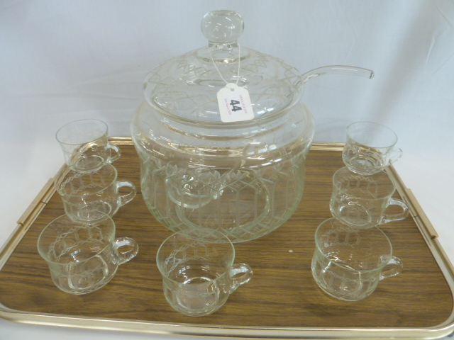 Early 20thC cut glass punch bowl with cover, - Image 2 of 5