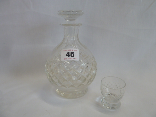 Cut glass liqueur decanter and set 6 glasses on circular tray - Image 4 of 4