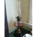 Victorian brass and pottery base oil lamp - Duplex