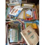 2 Boxes ephemera - cigarette card albums, Playfair cricket annuals, travel guides,