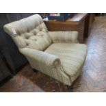 Victorian button back upholstered long seated armchair
