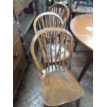 19thC Elm and beech hoop back Windsor kitchen chairs (3)