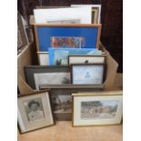 Box of sundry prints, paintings,