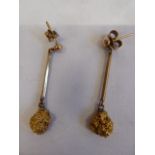 Pair 9ct Gold drop earrings with gold nugget terminals ( 4g )