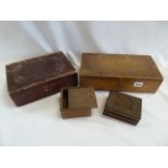 Wooden and leather bound pen boxes etc (4)