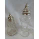 Silver top glass sugar casters - Chester 1908,