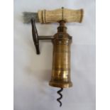 Kings screw rack and pinion brass corkscrew with bone handle and brush