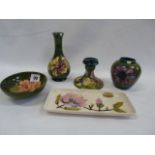 Moorcroft Hibiscus, Magnolia vases, candlestick pen tray,